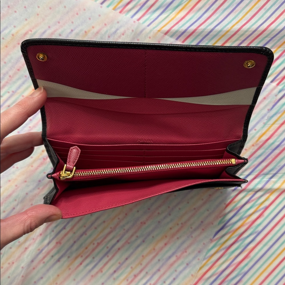 Prada Black Leather Wallet with Gold Logo - Picture 8 of 14